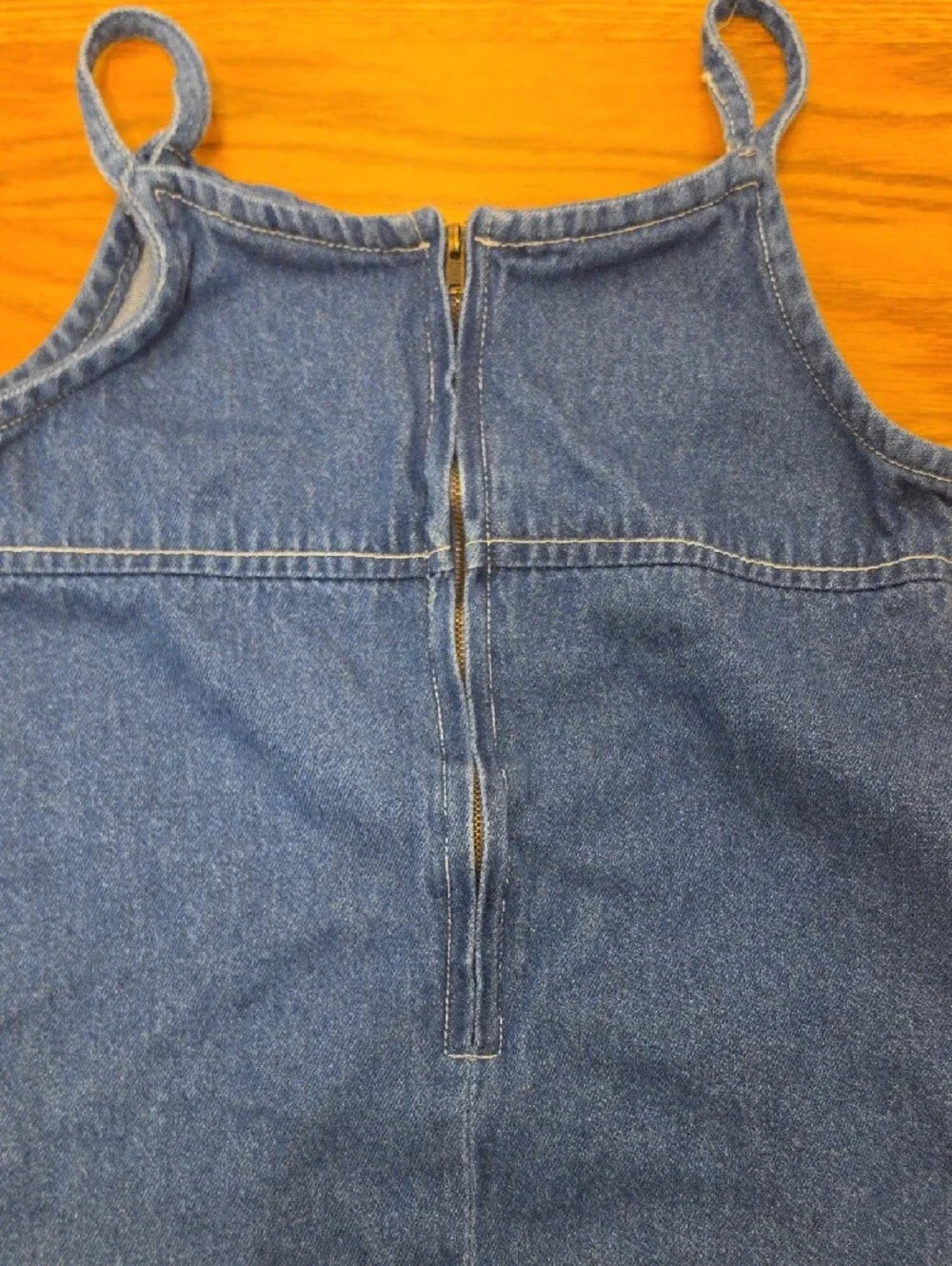 Girls' Dark Blue Denim Spaghetti-Strap Dress with Floral Embroidery Size (8-10)